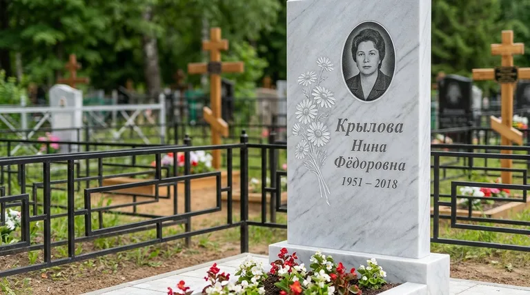 Памятник с гравировкой ромашек — выполненная работа «Крылова» в Воронеже