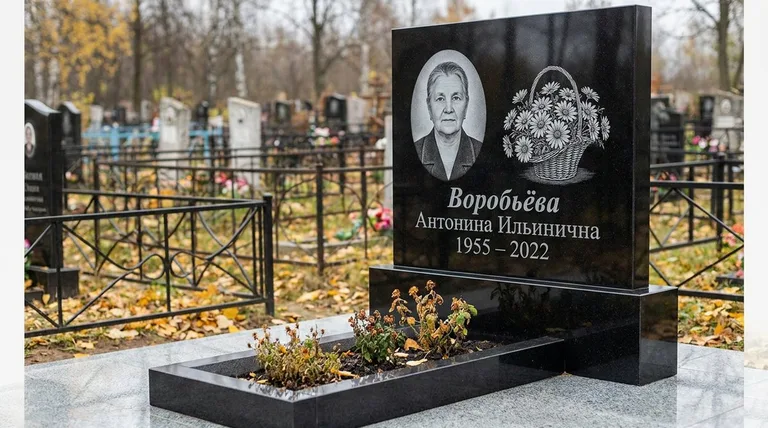 Памятник с гравировкой ромашек — выполненная работа «Воробьёва» в Воронеже