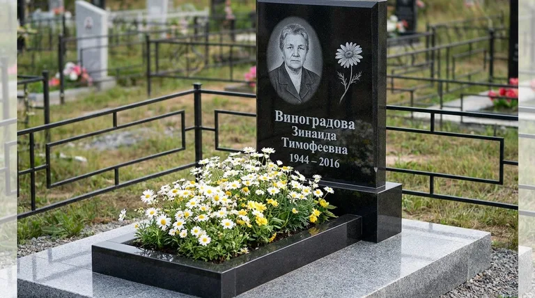 Памятник с гравировкой ромашек — выполненная работа «Виноградова» в Воронеже