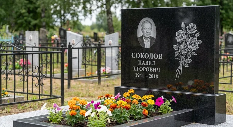 Памятник с гравировкой роз — выполненная работа «Соколов» в Воронеже