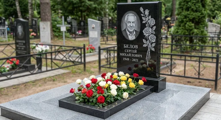 Памятник с гравировкой роз — выполненная работа «Белов» в Воронеже