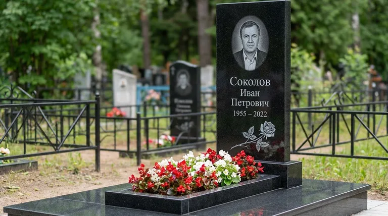 Памятник с гравировкой роз — выполненная работа «Соколов» в Воронеже