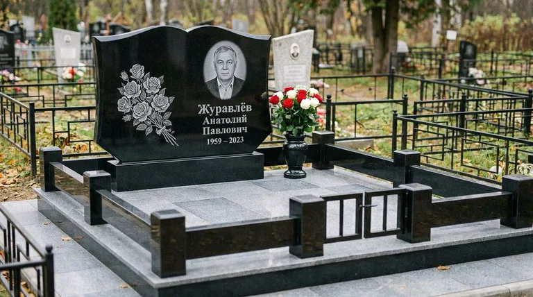 Памятник с гравировкой роз — выполненная работа «Журавлёв» в Воронеже