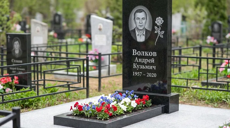 Памятник с гравировкой роз — выполненная работа «Волков» в Воронеже