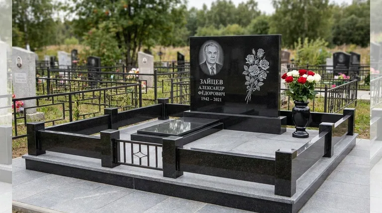 Памятник с гравировкой роз — выполненная работа «Зайцев» в Воронеже