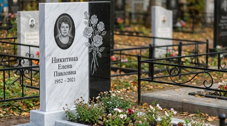 Памятник с гравировкой роз — выполненная работа «Никитина» в Воронеже