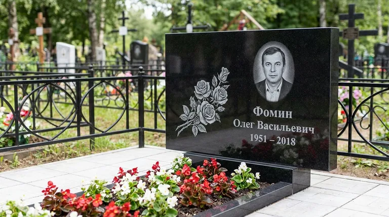Памятник с гравировкой роз — выполненная работа «Фомин» в Воронеже