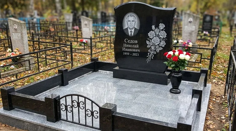 Памятник с гравировкой роз — выполненная работа «Седов» в Воронеже