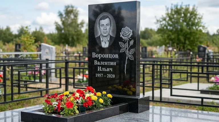 Памятник с гравировкой роз — выполненная работа «Воронцов» в Воронеже