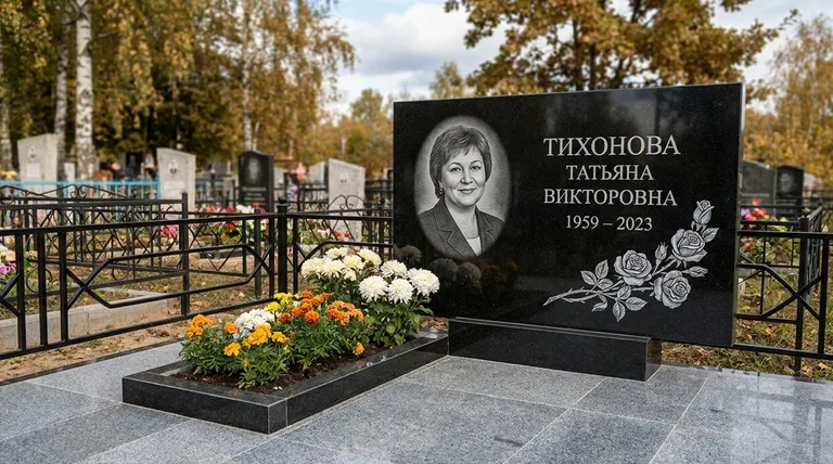 Памятник с гравировкой роз — выполненная работа «Тихонова» в Воронеже
