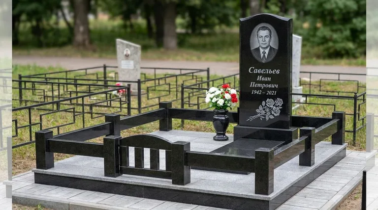 Памятник с гравировкой роз — выполненная работа «Савельев» в Воронеже