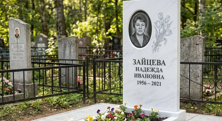 Памятник с гравировкой тюльпанов — выполненная работа «Зайцева» в Воронеже