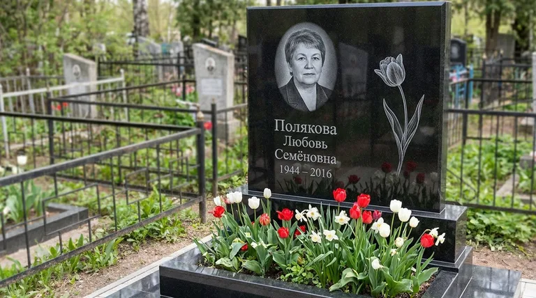 Памятник с гравировкой тюльпанов — выполненная работа «Полякова» в Воронеже