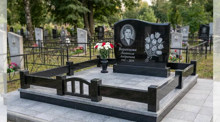 Памятник с гравировкой тюльпанов — выполненная работа «Воронцова» в Воронеже
