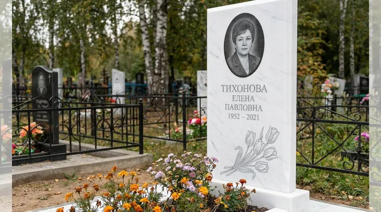 Памятник с гравировкой тюльпанов — выполненная работа «Тихонова» в Воронеже