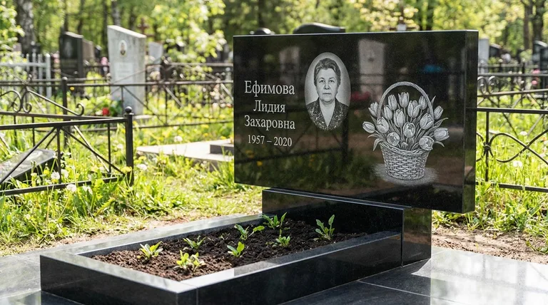 Памятник с гравировкой тюльпанов — выполненная работа «Ефимова» в Воронеже