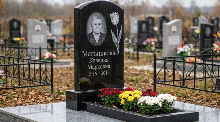 Памятник с гравировкой тюльпанов — выполненная работа «Мельникова» в Воронеже
