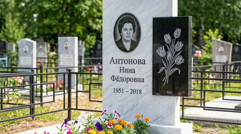 Памятник с гравировкой тюльпанов — выполненная работа «Антонова» в Воронеже