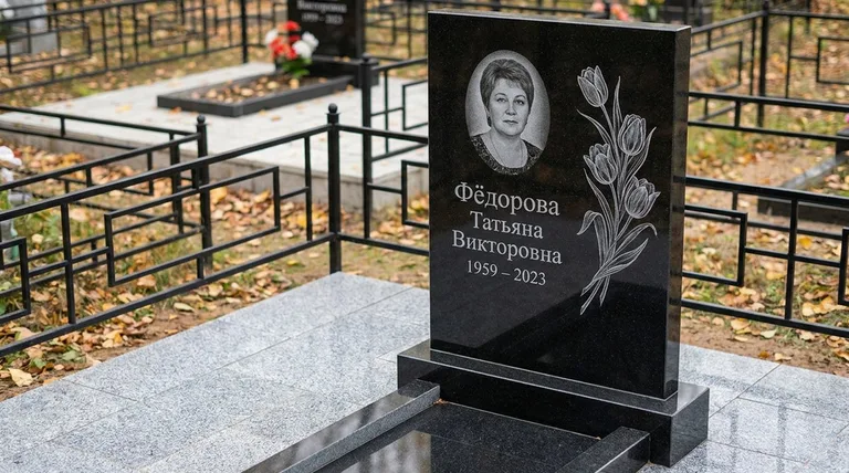 Памятник с гравировкой тюльпанов — выполненная работа «Фёдорова» в Воронеже