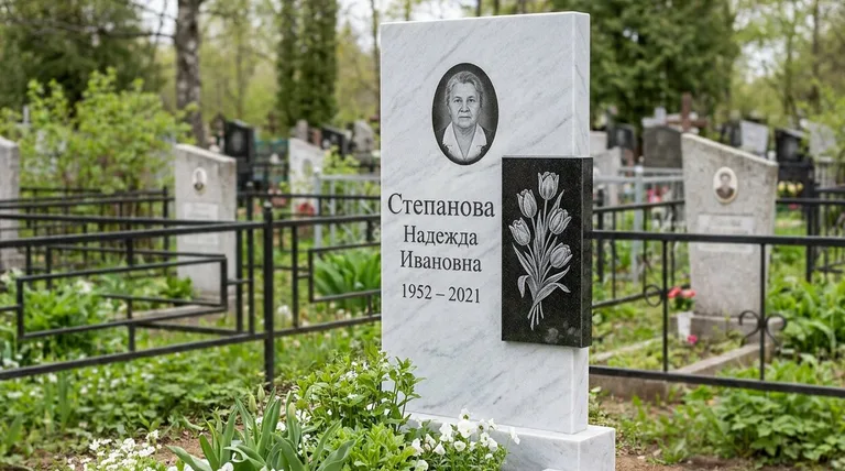 Памятник с гравировкой тюльпанов — выполненная работа «Степанова» в Воронеже