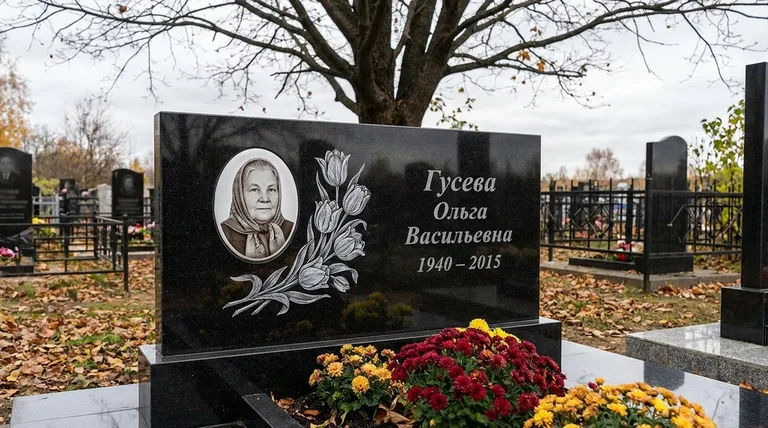 Памятник с гравировкой тюльпанов — выполненная работа «Гусева» в Воронеже