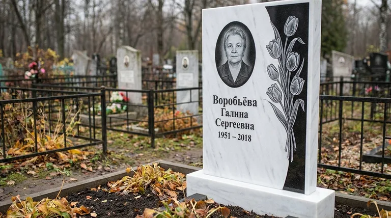 Памятник с гравировкой тюльпанов — выполненная работа «Воробьёва» в Воронеже