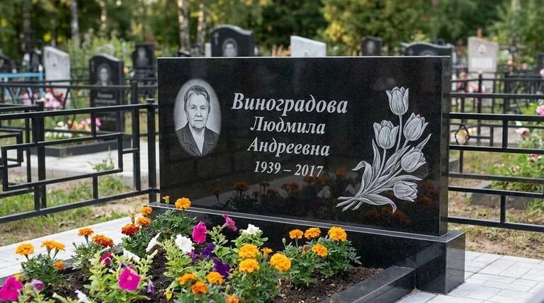 Памятник с гравировкой тюльпанов — выполненная работа «Виноградова» в Воронеже