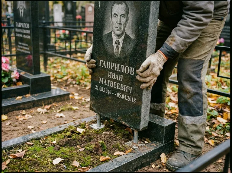 Демонтаж гранитного памятника (стелы) с могилы в Воронеже