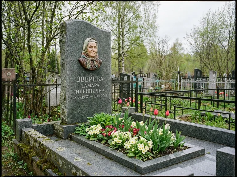 Керамический портрет на летнем кладбище в Воронеже