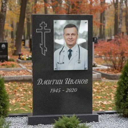 Портрет на стекле 180×240 мм на чёрной стеле в Воронеже