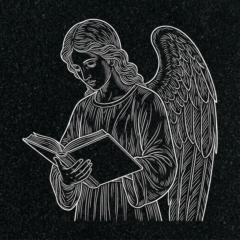 Эскиз гравировки ангела на памятник — ангел с раскрытой книгой в Воронеже