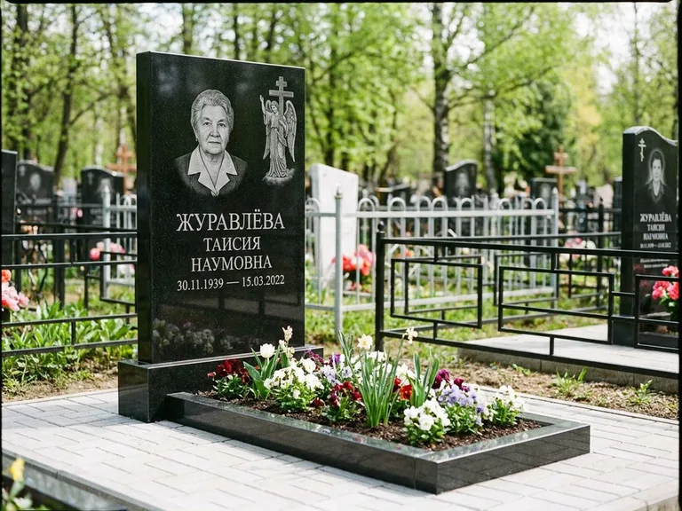Памятник с гравировкой ангела — гравировка ангела с голубем по диагонали стелы, работа «Журавлёва» в Воронеже