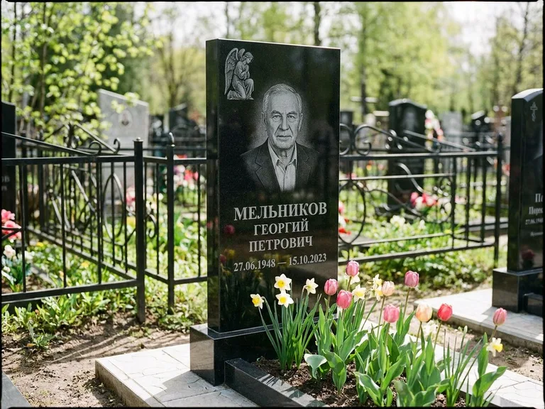 Памятник с гравировкой ангела — гравировка ангела с голубем по диагонали стелы, работа «Доронин» в Воронеже