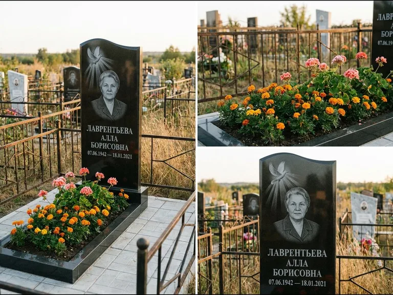 Памятник с гравировкой голубей — гравировка голубя в лучах света над портретом, работа «Лаврентьева» в Воронеже