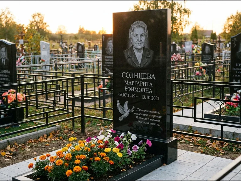 Памятник с гравировкой голубей — гравировка голубя с оливковой ветвью рядом с эпитафией, работа «Солнцева» в Воронеже