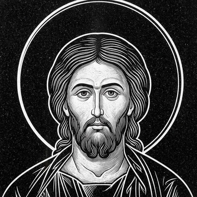 Эскиз иконы: Архангел Михаил — воинам и мужчинам, гравировка на памятник в Воронеже