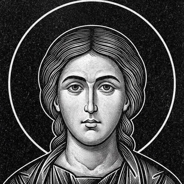 Эскиз иконы: Георгий Победоносец — воинам, гравировка на памятник в Воронеже