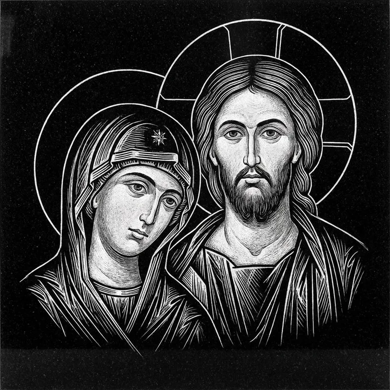 Эскиз иконы: «Не рыдай Мене, Мати» — традиционный погребальный образ, гравировка на памятник в Воронеже