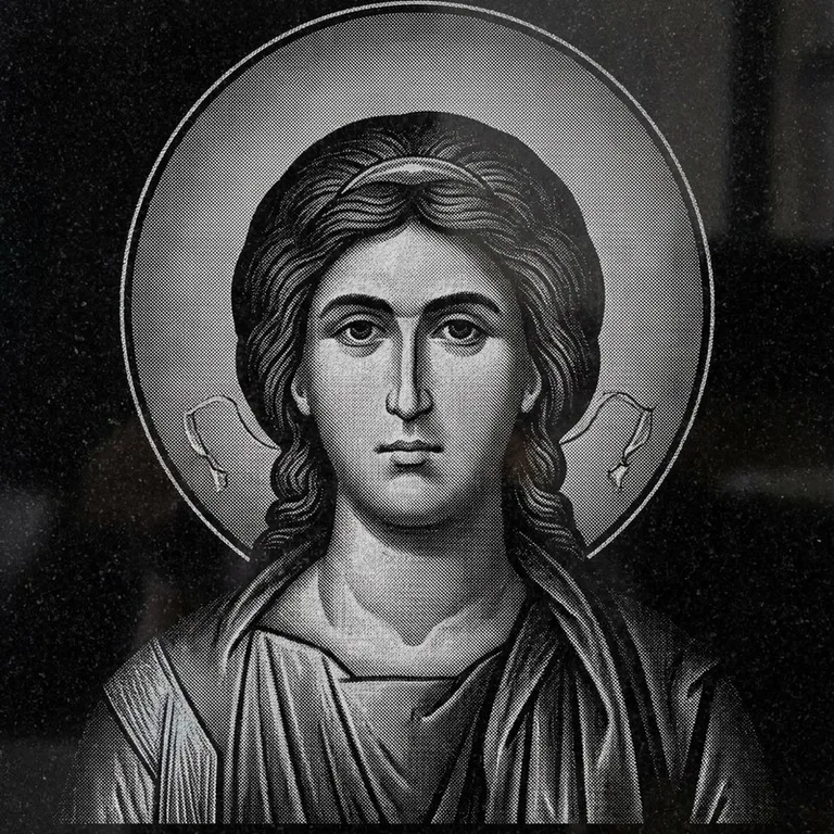 Эскиз иконы: Архангел Михаил (полутон) — образ архангела в полутонах, гравировка на памятник в Воронеже