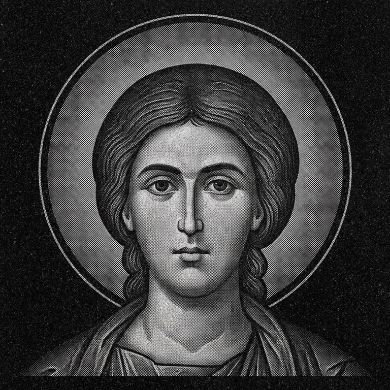 Эскиз иконы: Георгий Победоносец (полутон) — воинский образ, гравировка на памятник в Воронеже