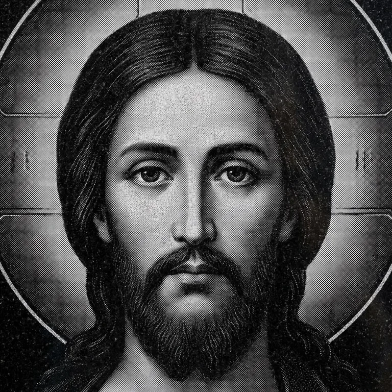 Эскиз иконы: Спас Вседержитель (полутон) — объёмный лик, светотень, гравировка на памятник в Воронеже