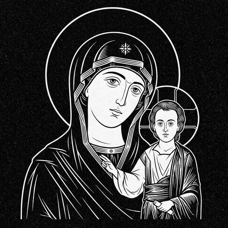 Эскиз иконы: «Утоли моя печали» — облегчение скорби, гравировка на памятник в Воронеже