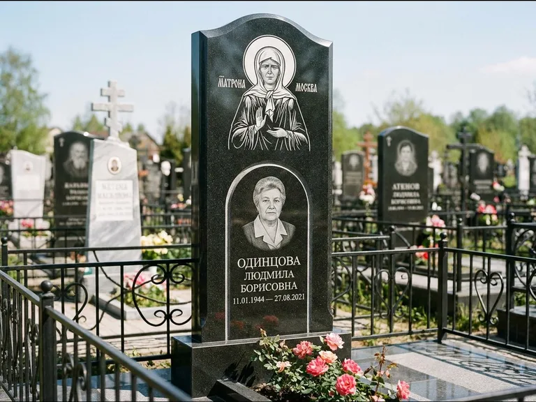 Памятник с гравировкой иконы — Владимирская икона Божией Матери с Младенцем, работа «Зотов» в Воронеже