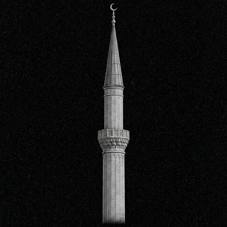 Эскиз: Минарет (фотореализм) — одиночный минарет с полумесяцем в Воронеже