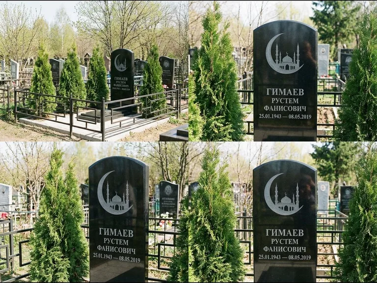 Памятник с гравировкой полумесяца — гравировка полумесяца над силуэтом мечети, работа «Гимаев» в Воронеже