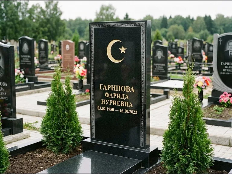 Памятник с гравировкой полумесяца — гравировка полумесяца, работа «Гарипова» в Воронеже