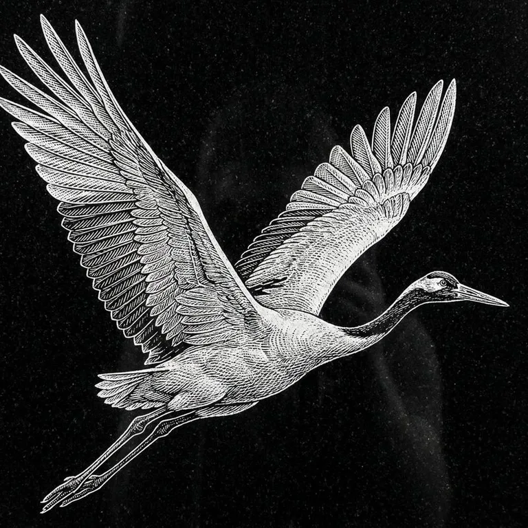 Эскиз гравировки журавлей на памятник — одиночный журавль крупным планом в Воронеже