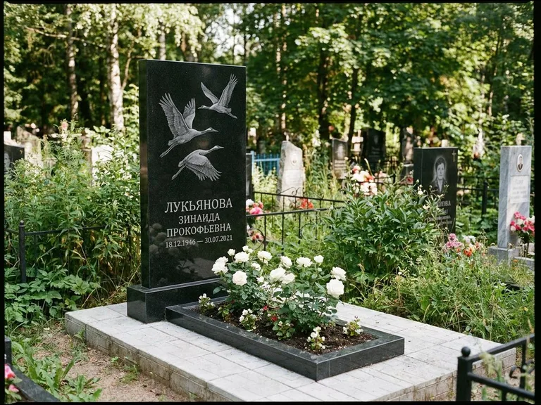 Памятник с гравировкой журавлей — гравировка журавлей, работа «Лукьянова» в Воронеже