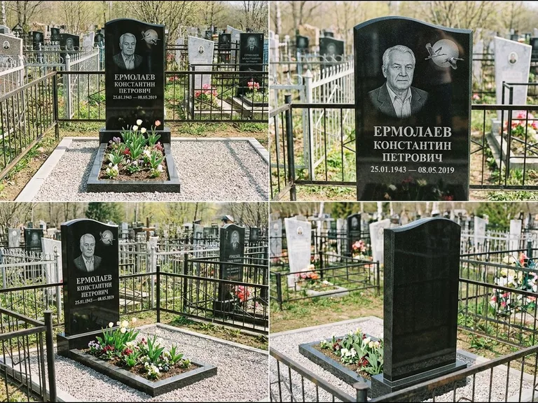 Памятник с гравировкой журавлей — гравировка клина журавлей на фоне солнечного диска, работа «Ермолаев» в Воронеже