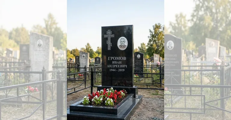 Памятник с художественной гравировкой, Гранитный памятник с гравировкой на Будённовском кладбище в Воронеже
